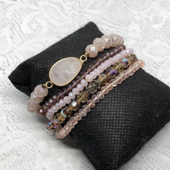 Bundle lot 5 crystal stretch stacklable layering bracelets boho festival - Picture 3 of 8
